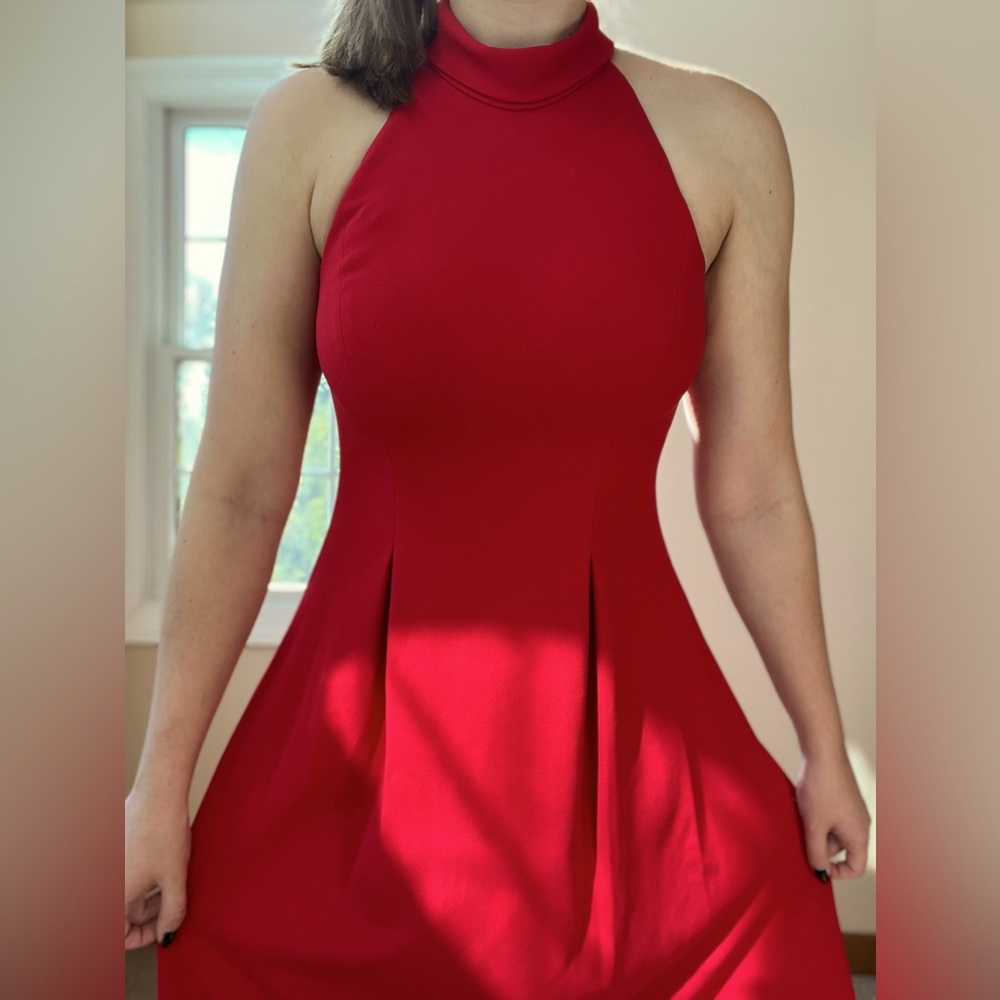 Calvin Klein Red Midi Mock Neck Dress